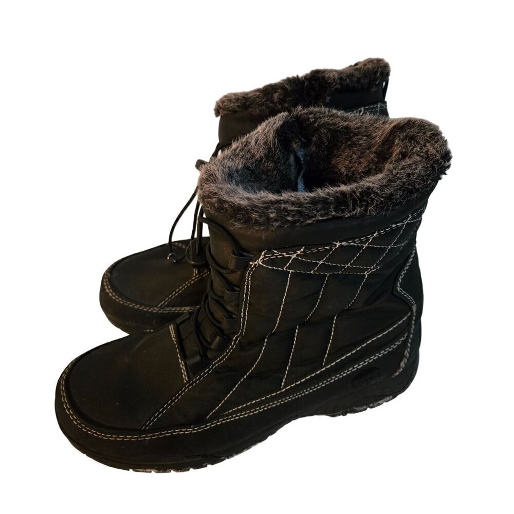 Totes Eve Winter Snow Boot Black Quilted Faux Fur Trim Size 8
